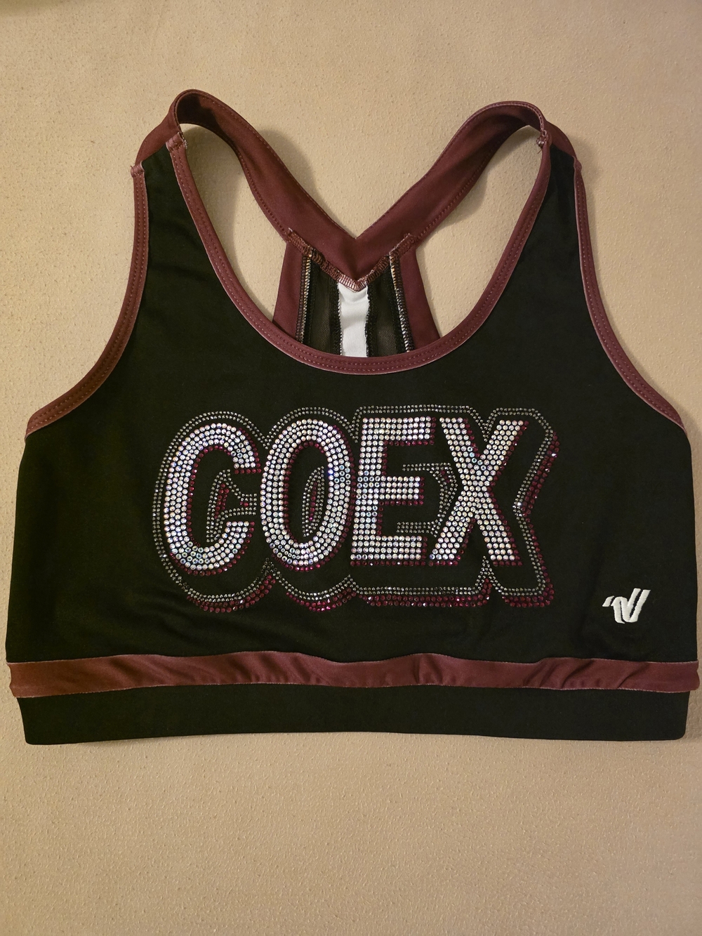 Cheer Extreme COEX Rhinestone Accent Black & Burgundy Sports Bra
